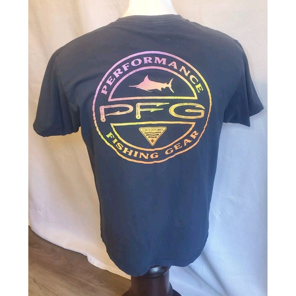 COLUMBIA PFG T-Shirt Mens Large Black Pro Fishing Graphic Short Sleeve Tee